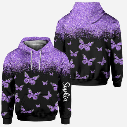 Love Purple Butterflies - Personalized Hoodie And Leggings