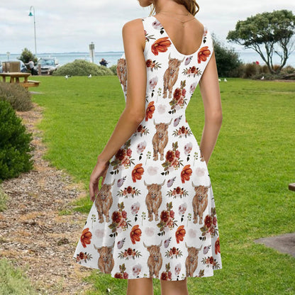 Floral Highland Cow - Personalized Sleeveless Dress