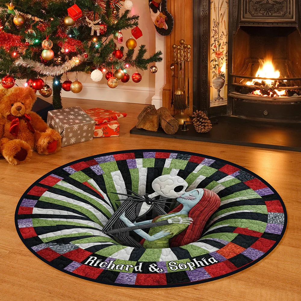 Spooky Love Quilted Round Mat - Personalized Gifts For Couple