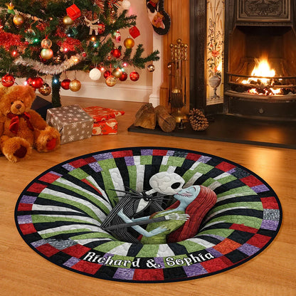 Spooky Love Quilted Round Mat - Personalized Gifts For Couple