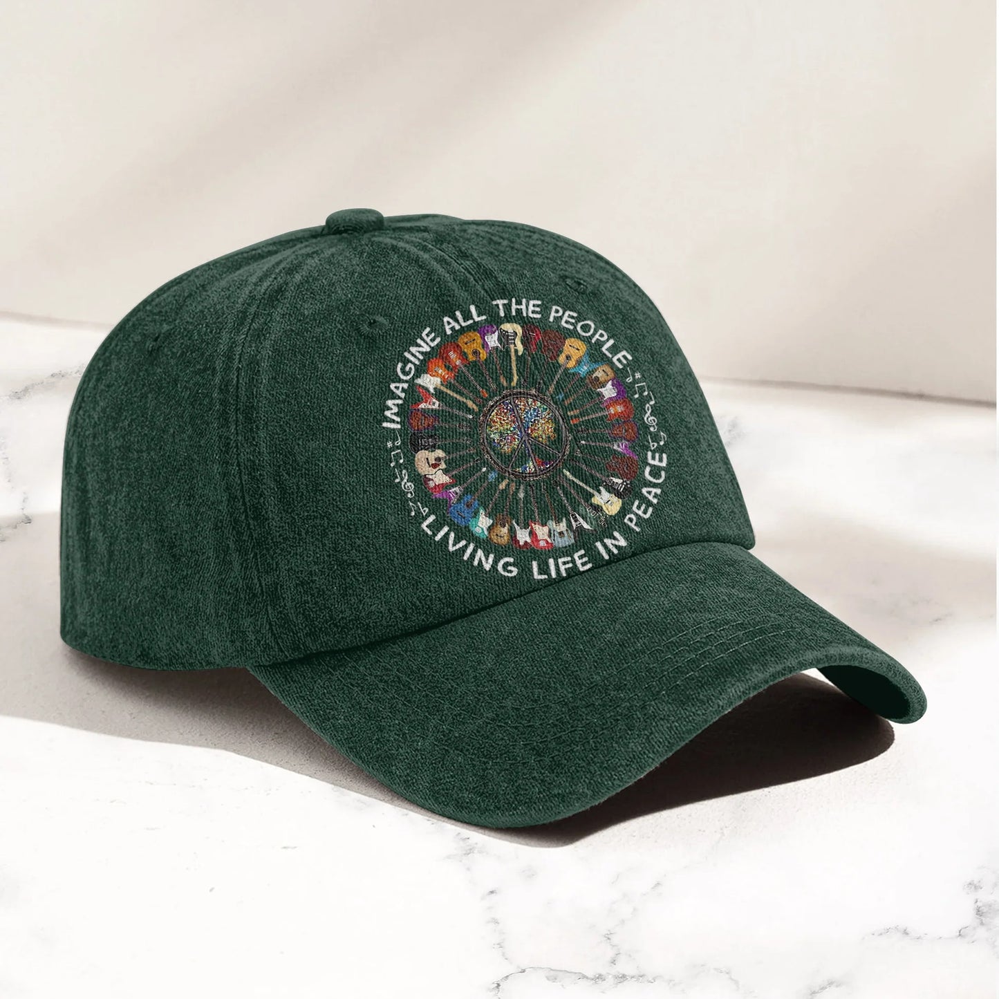 Imagine All The People Living Life In Peace Denim Cap – Retro Music Cap Gift For Dad