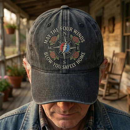 Grateful  May The Four Winds Blow You Safely Home Vintage Band Denim Cap - Retro Vintage Dad Cap Gift For Dad