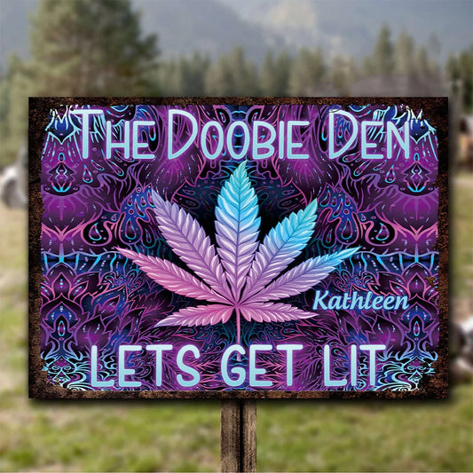 Doobie Den Lets Light Up - Personalized Weed Metal Sign