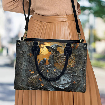 Beautiful Witch & Her Black Cat - Personalized Leather Handbag