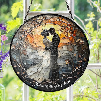 Wedding Couple Stained Glass Suncatcher, Hanging Decor