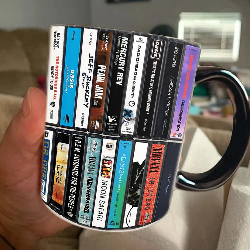 90s Music Albums Cassette Collection Retro Accent Mug