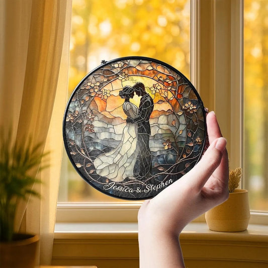 Wedding Couple Stained Glass Suncatcher, Hanging Decor