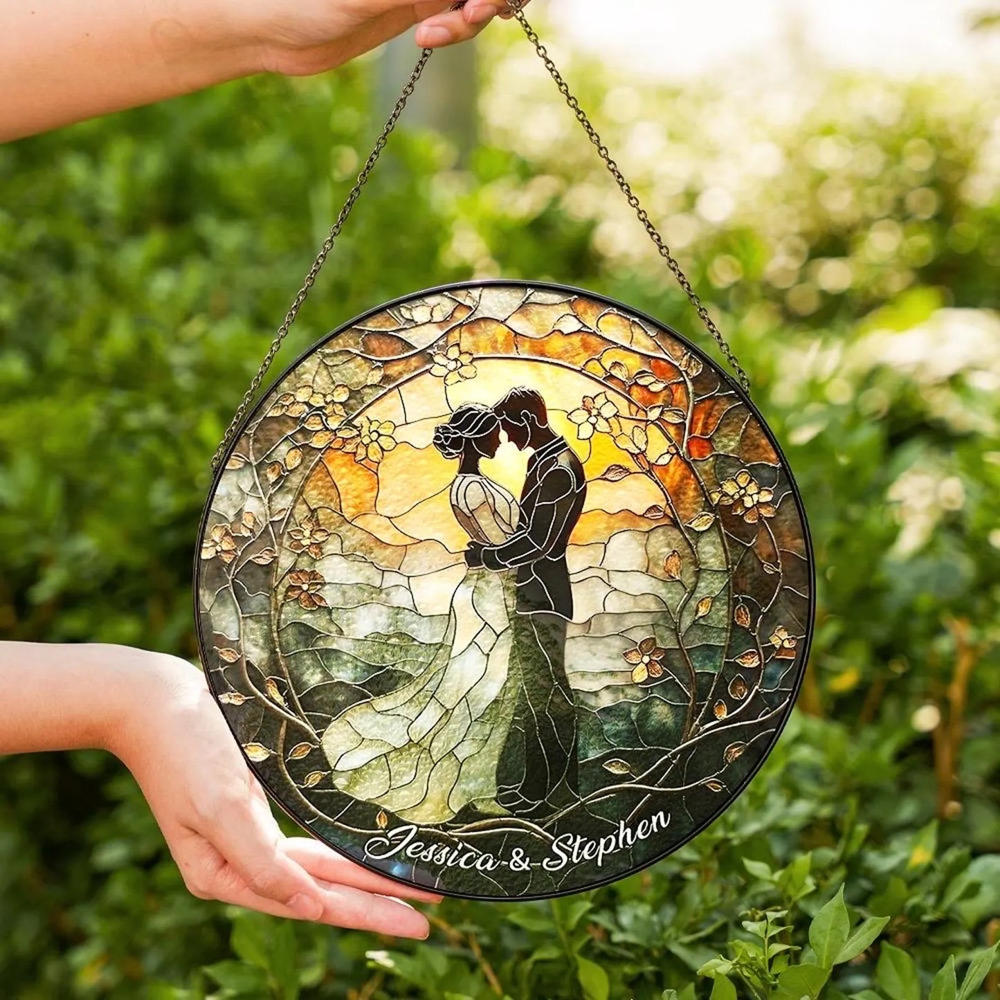 Wedding Couple Stained Glass Suncatcher, Hanging Decor