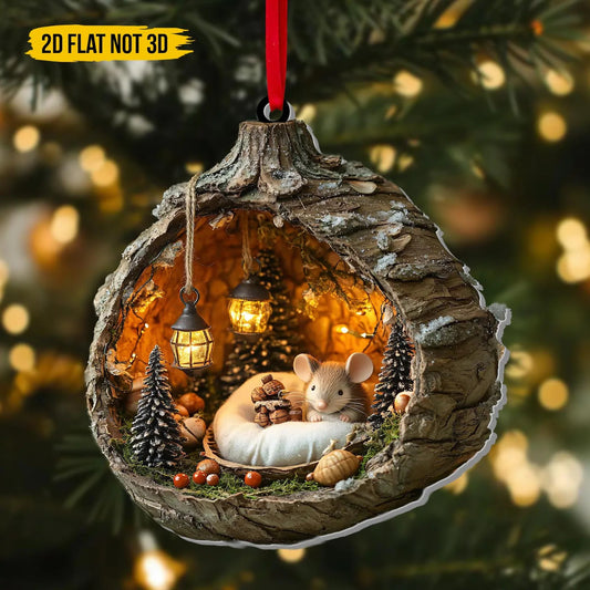 Painted Wood Mouse Ornament - Christmas Gift Ornament