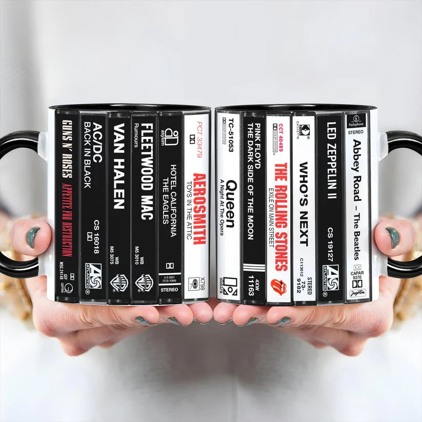 Classic Rock Band Cassette Collection Retro Accent Mug
