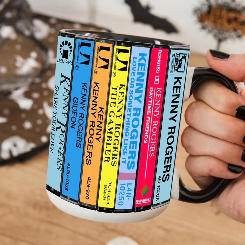 Kenny Rogers Albums Cassette Collection Retro Accent Mug