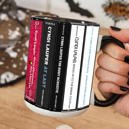 Cyndi Lauper Albums Cassette Collection Retro Accent Mug