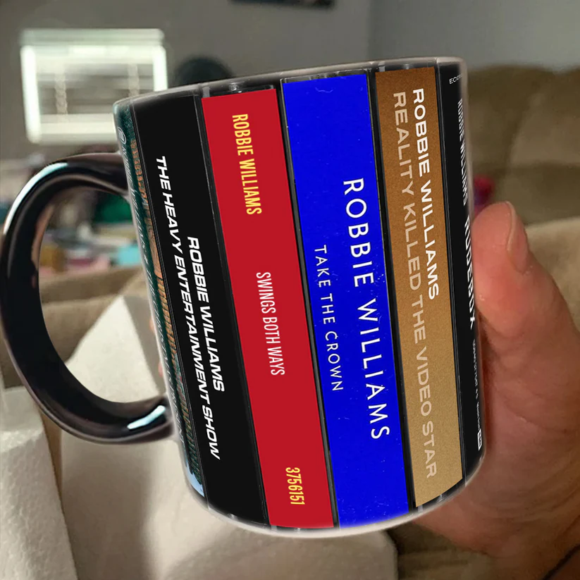 Robbie Williams Albums Cassette Collection Retro Accent Mug