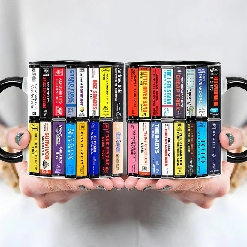 70s & 80s Rock Albums Cassette Collection Retro Accent Mug