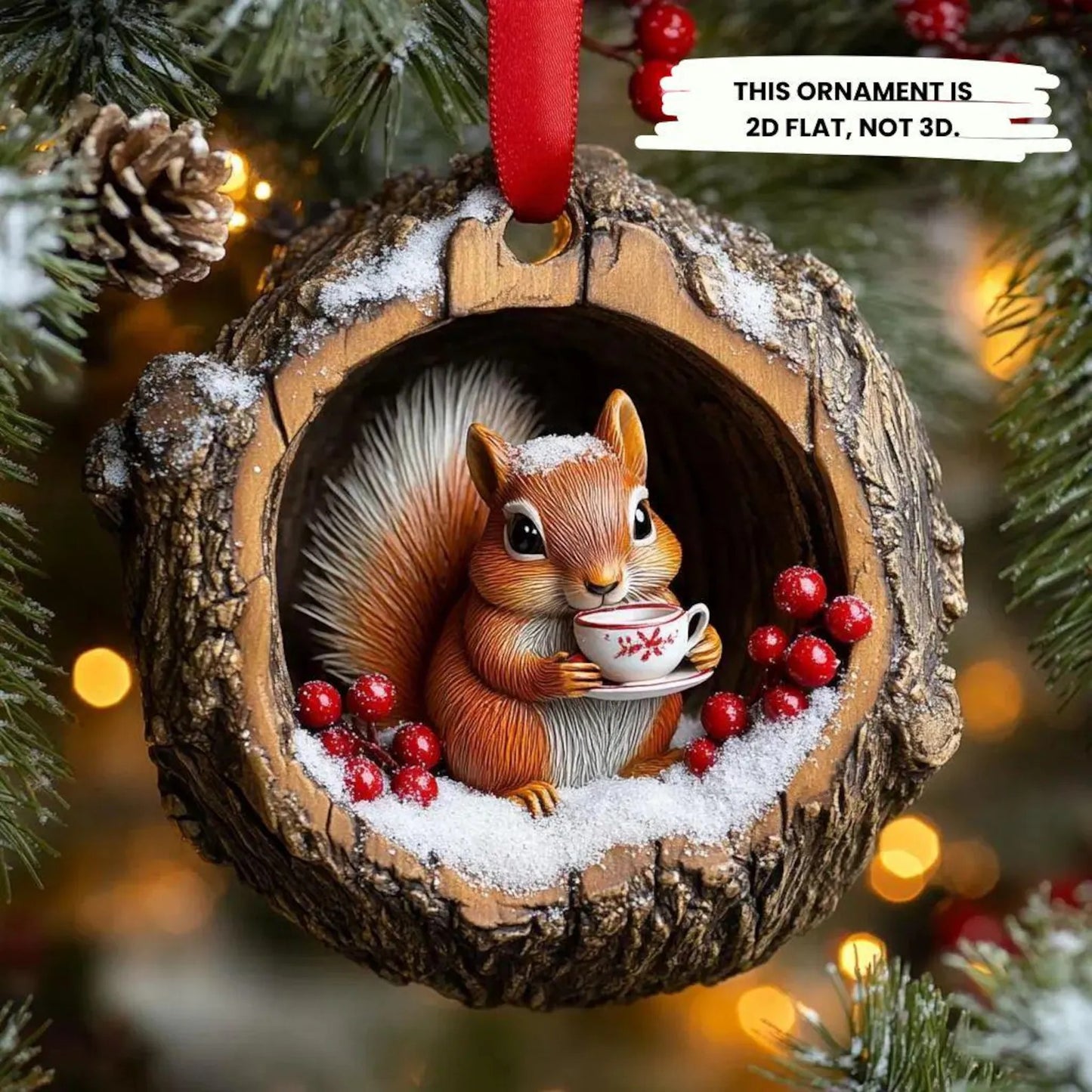 Squirrel Wooden Ornament, Christmas Decoration Wood Ornament