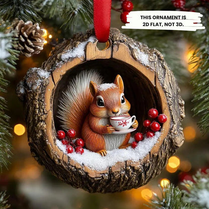 Squirrel Wooden Ornament, Christmas Decoration Wood Ornament