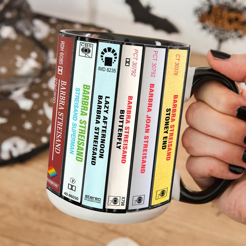 Barbra Streisand Albums Cassette Collection Retro Accent Mug