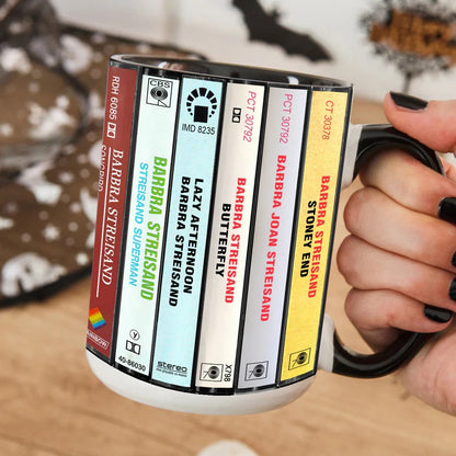 Barbra Streisand Albums Cassette Collection Retro Accent Mug