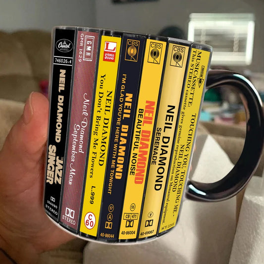 Neil Diamond Albums Cassette Collection Retro Accent Mug