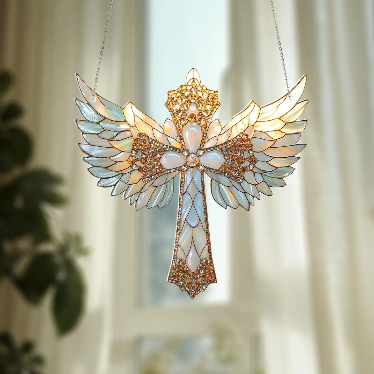 Angel Cross Acrylic Window, Christian Acrylic Window