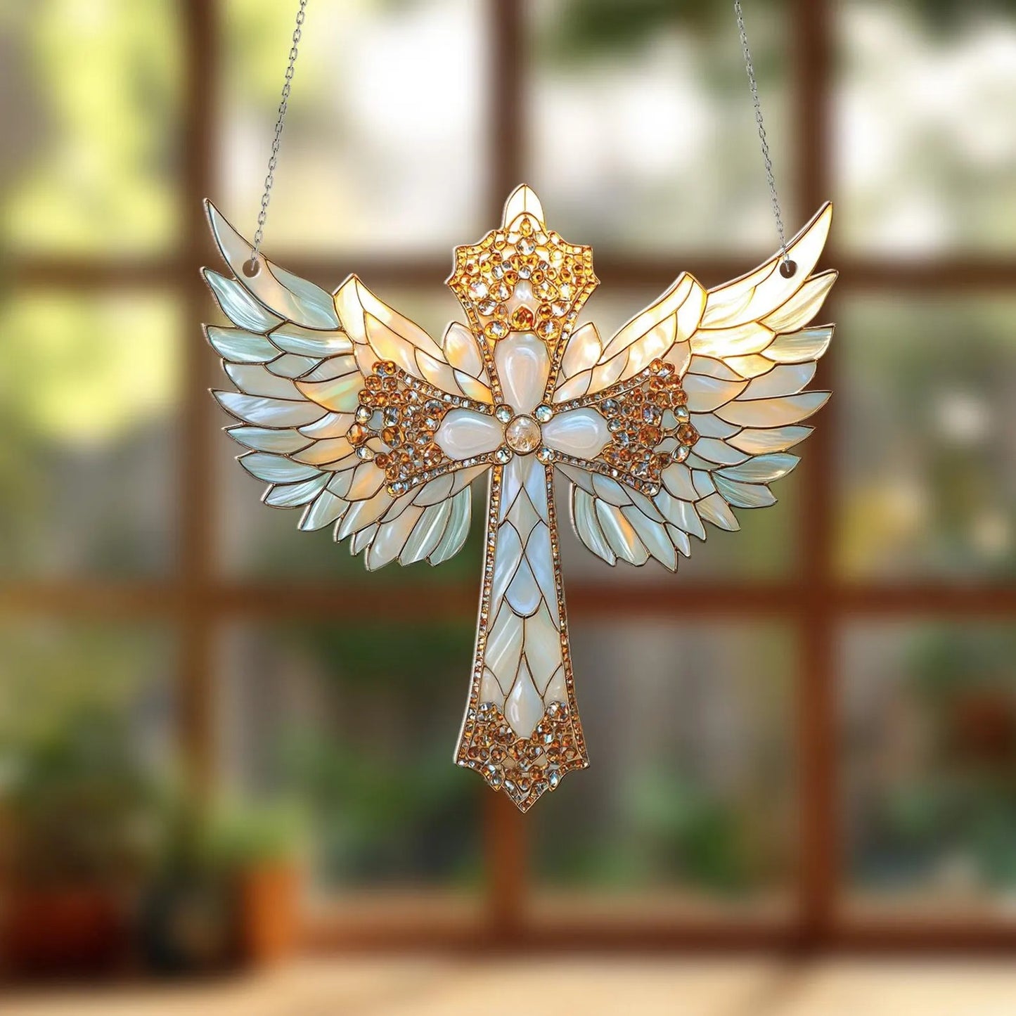 Angel Cross Acrylic Window, Christian Acrylic Window