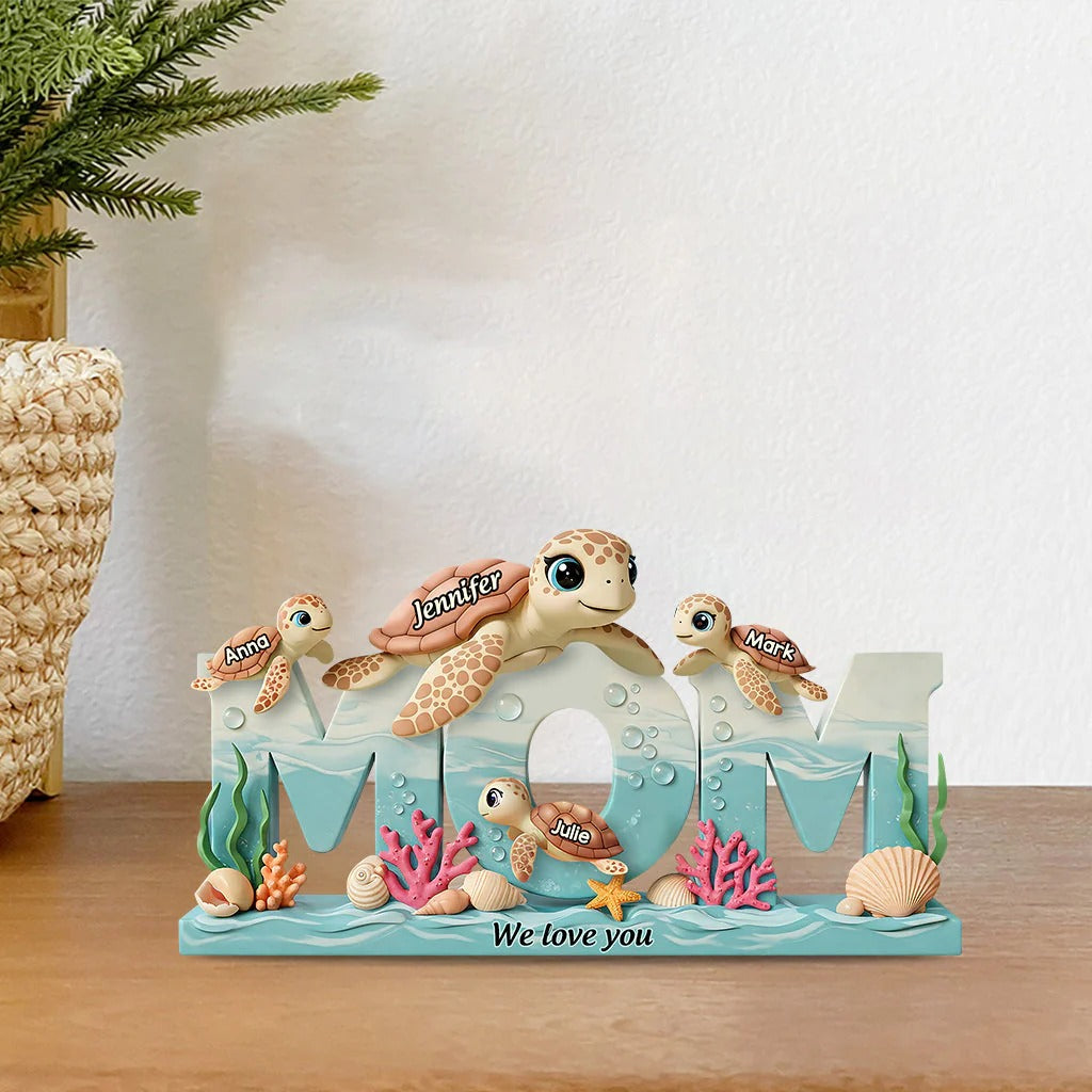 Mama Turtle - Personalized Mother Custom Shaped Acrylic Plaque