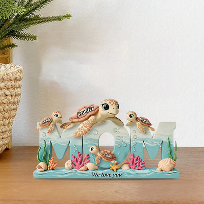Mama Turtle - Personalized Mother Custom Shaped Acrylic Plaque