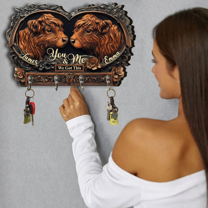 You & Me - Personalized Highland Cow Custom Shaped Key Rack
