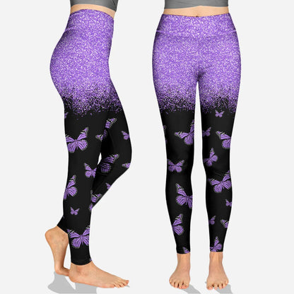 Love Purple Butterflies - Personalized Hoodie And Leggings