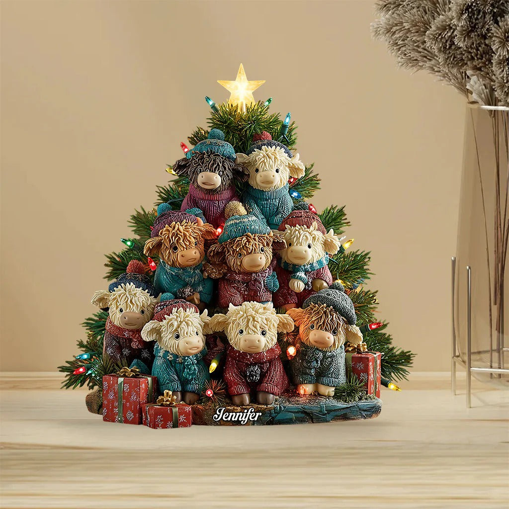 Christmas Highland Cow - Personalized Custom Shaped Acrylic Plaque