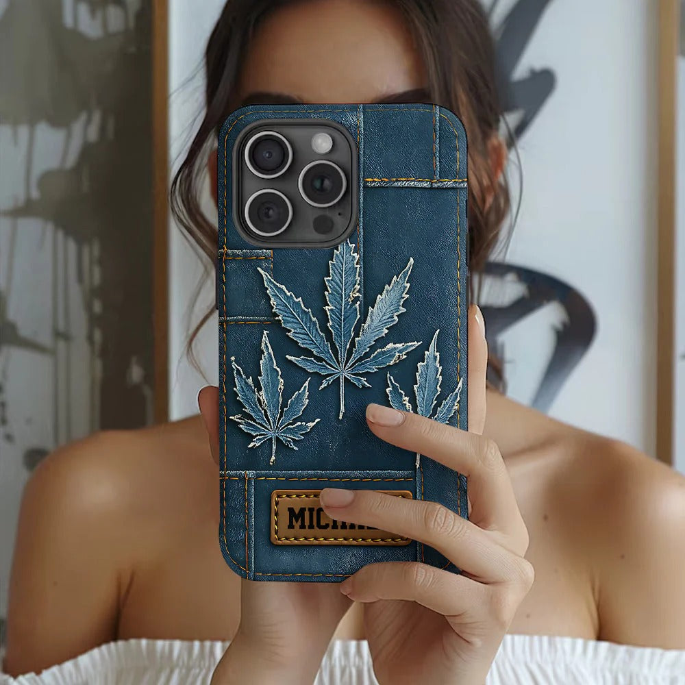 Distressed Denim Marijuanas, Personalized Weed Full Print Phone Case