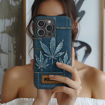 Distressed Denim Marijuanas, Personalized Weed Full Print Phone Case