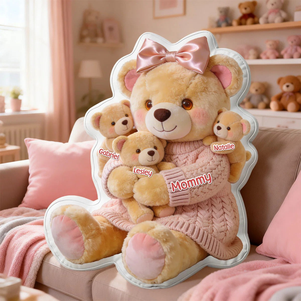 Mom Bear Custom Shape Pillow - Personalized Gifts For Mother, Gift for mom