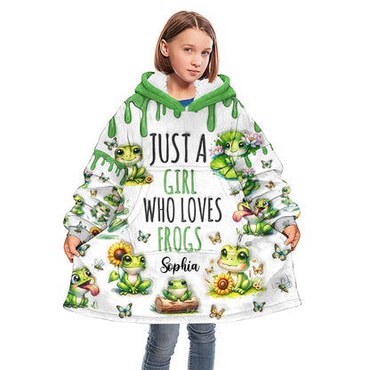 Just A Girl Who Loves Frogs - Personalized Frog Blanket Hoodie