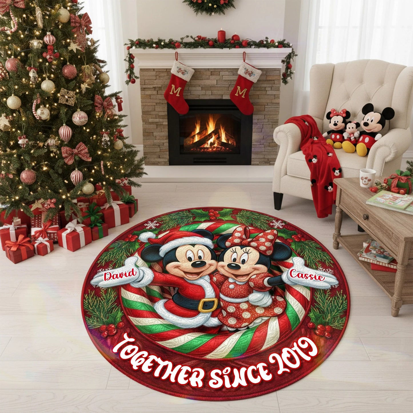 Personalized Gifts For Christmas, Lovely Couple Personalized Quilted Round Mat