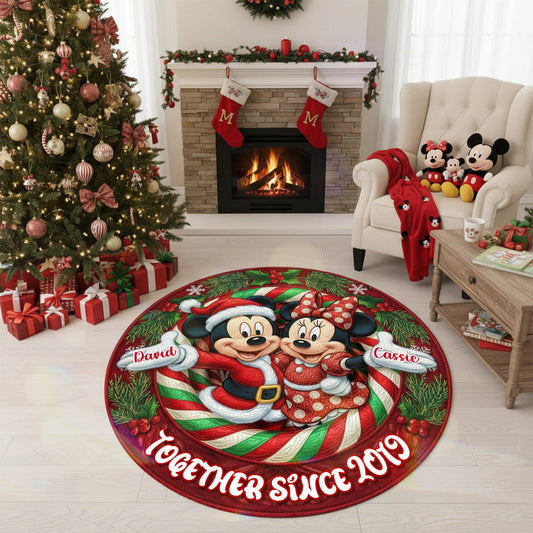 Personalized Gifts For Christmas, Lovely Couple Personalized Quilted Round Mat