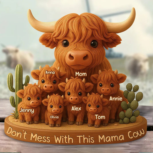 Highland Cow Mama, Gifts For Mom - Personalized Custom Shaped Acrylic Plaque
