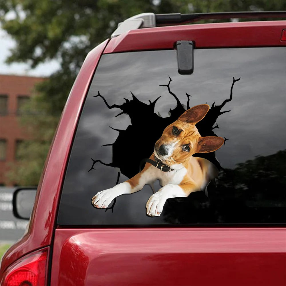 Basenji dog crack car Sticker, Dog Decal