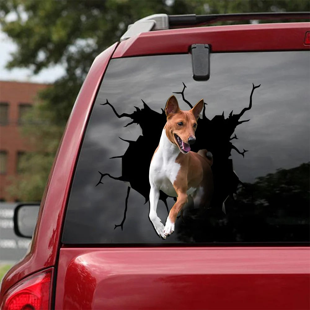 Basenji dog crack car Sticker, Dog Decal