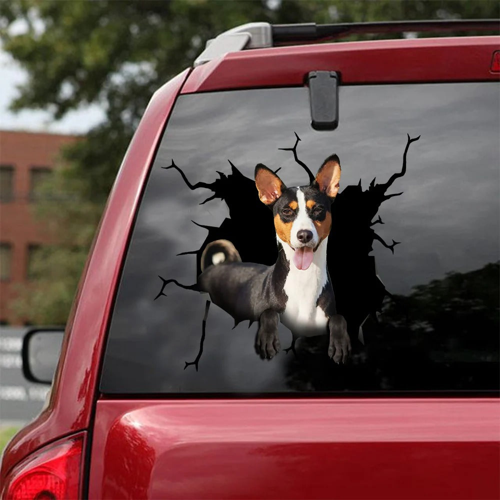 Basenji dog crack car Sticker, Dog Decal