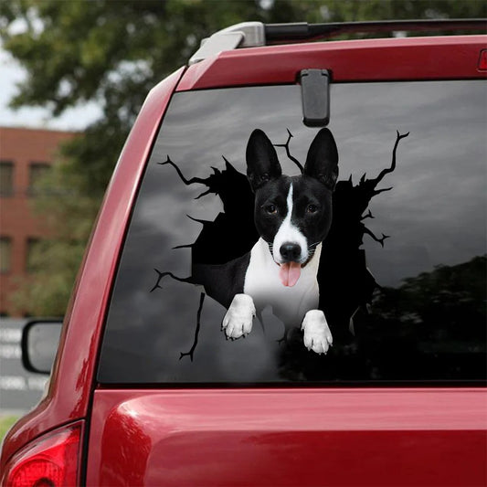 Basenji dog crack car Sticker, Dog Decal