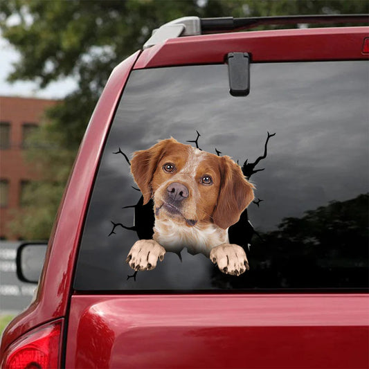 Brittany crack car Sticker, Dog Decal