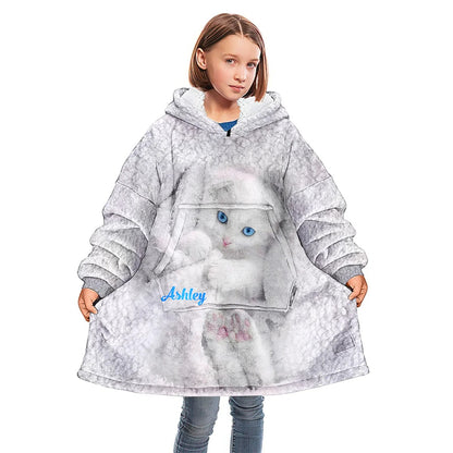 Happy Kitty - Personalized Cat Blanket Hoodie