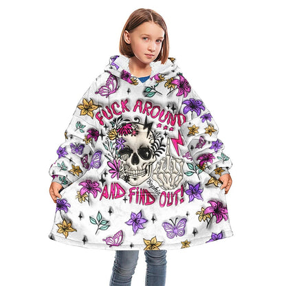 F*ck Around And Find Out - Personalized Skull Blanket Hoodie