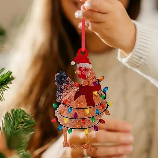Christmas Chicken Acrylic Ornament - Gift For Chicken Lover's