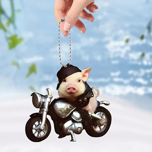 Cute Pig Motobike Acrylic Ornament - Gift For Pig Lover's