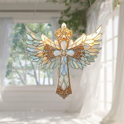 Angel Cross Acrylic Window, Christian Acrylic Window
