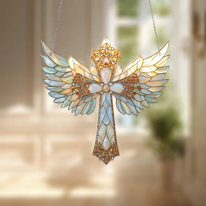 Angel Cross Acrylic Window, Christian Acrylic Window