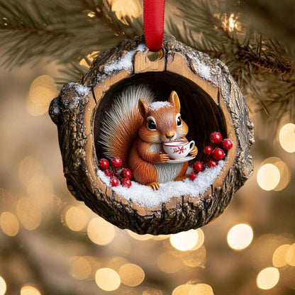 Squirrel Wooden Ornament, Christmas Decoration Wood Ornament