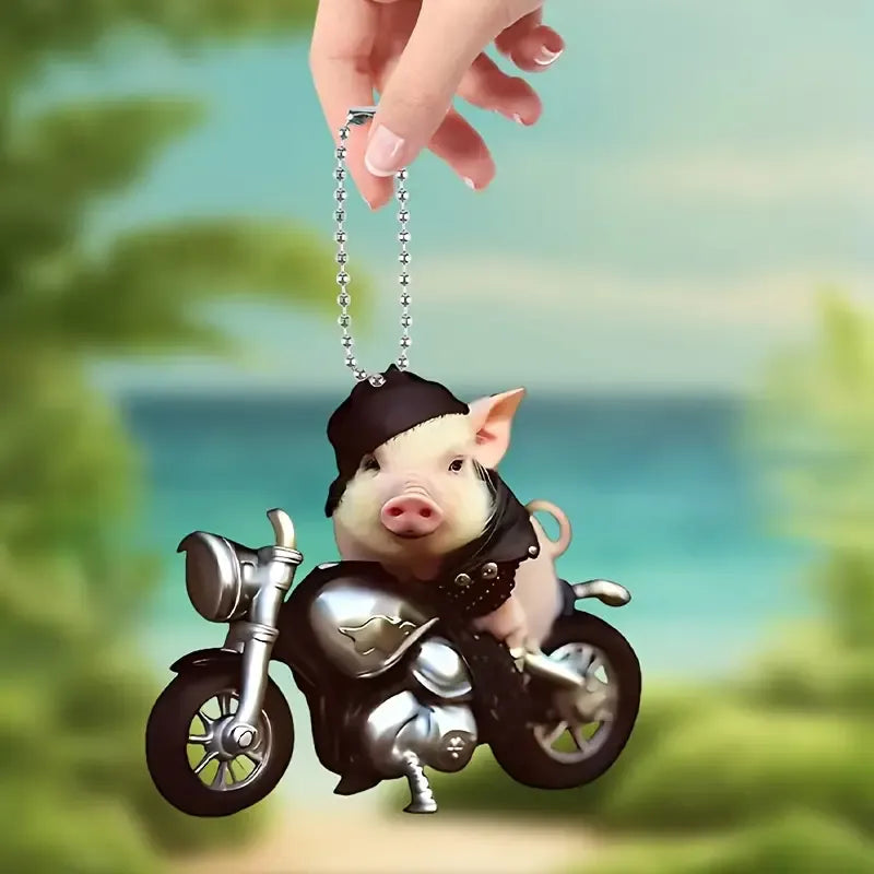 Cute Pig Motobike Acrylic Ornament - Gift For Pig Lover's